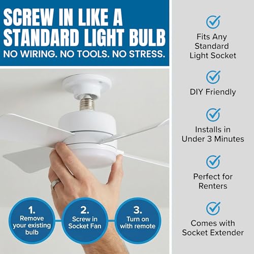 Bell+Howell Socket Breeze 15.4" Socket Fan Light with Remote Control