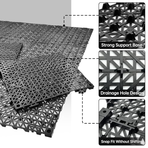 RITOLLO Modular Interlocking Cushion Drainage Floor Tiles, 9-Pack 11.8"x11.8" PVC Raised Non-Slip Interlocking Mats with Drain Holes for Deck, Pool, Garage, Shower, Patio, Bathroom, Sauna, Yard