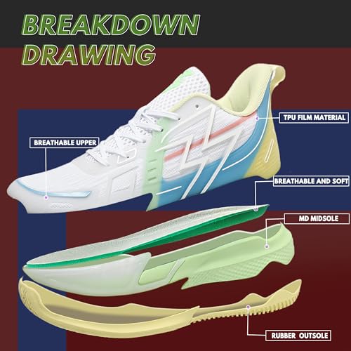 CJSPORX Men Women Basketball Shoes Breathable Non Slip Outdoor Fashion Sneakers White&Green-6 Size 5.5-1