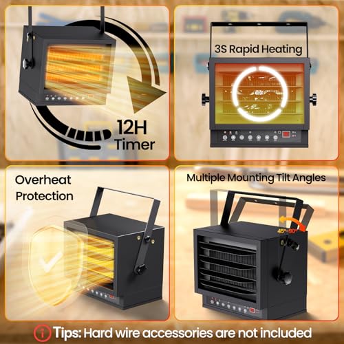 7500W Electric Garage Heater with Remote, 240V Hardwired Shop Heater
