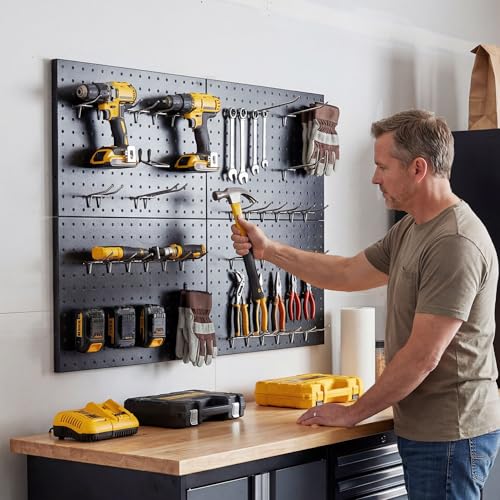 7S garage Heavy Duty Peg Board, 4 Pack Metal Pegboard Panels with 50 Hooks