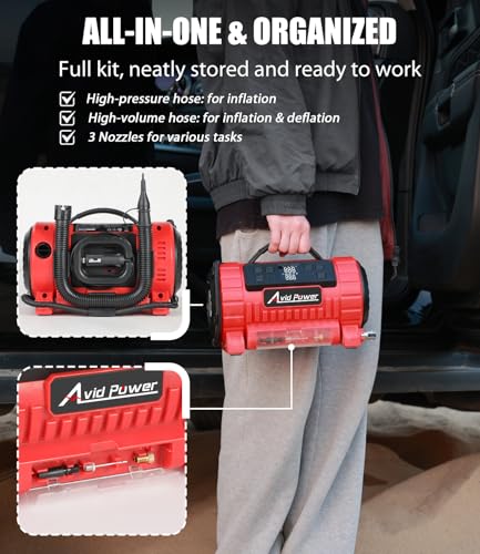 AVID POWER Portable Tire Inflator Air Compressor, 110V AC/12V DC Tire Pump