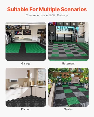 VEVOR Interlocking Drainage Mat, 12” x 12” Modular Interlocking Cushion, 40 Pcs Splicing Drainage Mats, Non-Slip PP Drainage Floor Tile and Shower Mat, for Garage, Garden, Kitchen & Outdoor, Black