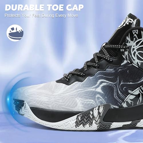 MAIZUN Mens Basketball Shoes Fashion Non-Slip Lightweight Breathable Outdoor Sneakers Cushioning Workout Shoes for Running Walking Sports Training Black