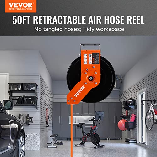 VEVOR Retractable Air Hose Reel 3/8 IN x 50 FT Hybrid Air Hose Max 300PSI