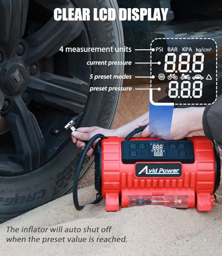 AVID POWER Portable Tire Inflator Air Compressor, 110V AC/12V DC Tire Pump