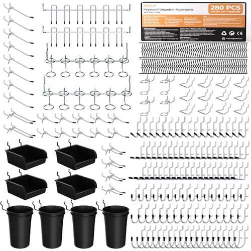 INCLY 280PCS Upgraded Pegboard Hooks Assortment with Bins & Cups