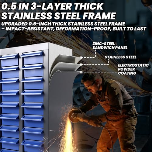 DEFNES 75 Drawer Nut and Bolt Storage Organizer, Parts Cabinet Organizer with Anti-Drop Design, Stainless Steel Bolt Bin Cabinet with ABS Drawers, Tool Cabinet for Office Supplies, Hardware Storage