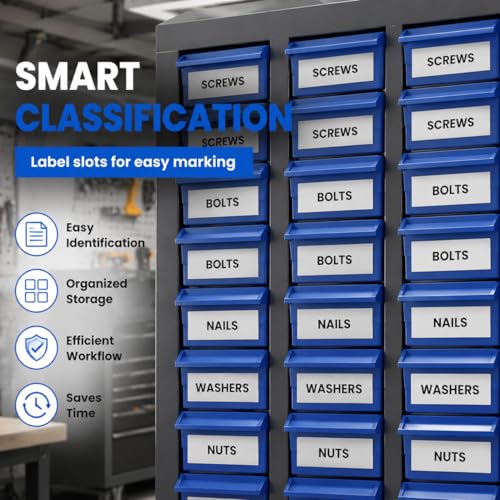 Heavy Duty Parts Cabinet, Alloy Steel Nut and Bolt Organizer with 100 Drawers & Dividers, Small Hardware Storage Cabinet 25.8x8.66x46 Inch for Workshop Garage Tool, Screw Fastener Organization, Blue