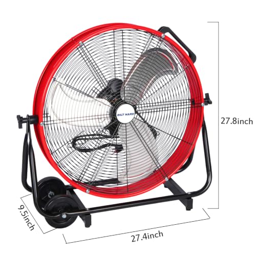 BILT HARD 24" Heavy Duty Industrial Drum Fan, 8100 CFM High Velocity Drum Fan with 3-Speed Control, Metal Shop Fan for Warehouse, Garage, Workshop, Basement and Factory