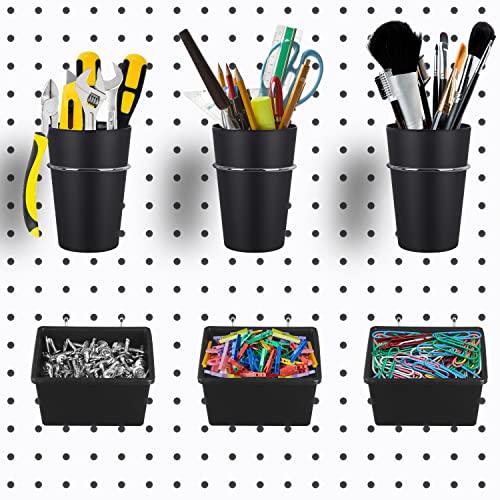 Kuhome 6 Sets Pegboard Bins with Hooks - Pegboard Organizer for Accessories, Tools, Storage - Office, Workshop, Garage - Black