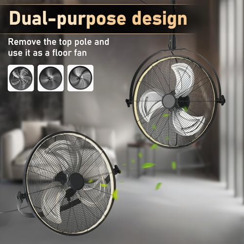 AHAWILL 22.8" Outdoor Hanging Ceiling Fan with Light - 360 Rotatable Fixed Angle,Plug-in,3CCT Dimmable,6 Speeds,Timer & Reversible,2-in-1 Hanging/Standing,Ideal for Gazebos,Patios,Tool Room,Garage.