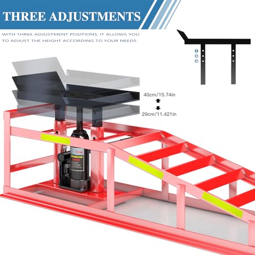 2 PCS Hydraulic Car Ramp, 5T Heavy-Duty, Red,Lifting Height 9.8-15 in