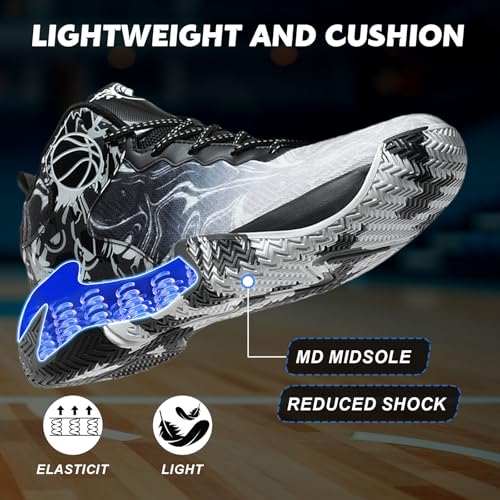 MAIZUN Mens Basketball Shoes Fashion Non-Slip Lightweight Breathable Outdoor Sneakers Cushioning Workout Shoes for Running Walking Sports Training Black