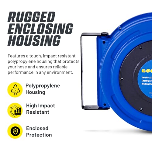 Goodyear Air Hose Reel Retractable 3/8" Inch x 65' Feet Hybrid Polymer Hose