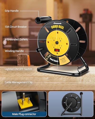 DEWENWILS Extension Cord Storage Reel, Hand Wind Retractable Open Cord Reel