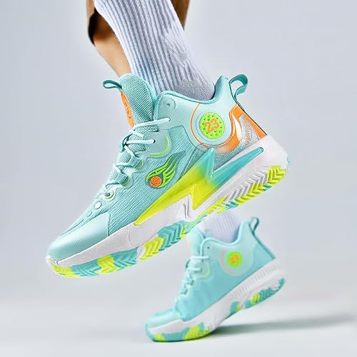 Womens Mens Basketball Shoes Lightweight Fashion Breathable Comfortable Non Slip Sport Indoor Outdoor Sneakers for Unisex Green Size 8