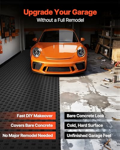 VEVOR Garage Floor Tiles 12 x 12 x 0.53 inch, Interlocking Design Ease of Installation Double-Sided Texture Non-Slip Sturdiness, for Garages, Basements, Repair Shops, Black, 50 Pack