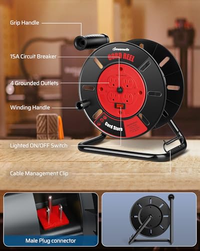 DEWENWILS Extension Cord Storage Reel, Hand Wind Retractable Open Cord Reel