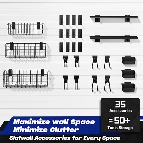 janasse 35PCS Slatwall Accessories for Garage Organization Workshop Storage