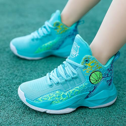 Kids Basketball Shoes High-top Sports Shoes Boys Sneakers Durable Lace-up Non-Slip Running Shoes Secure for Little Kids Big Kids Sky Blue