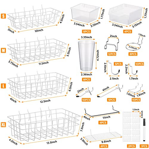 95-Piece Pegboard Accessories Set with Hooks, Cups, Wire Shelf, Tissue Box, Clothes Board for Garage, Workshop (Clear)