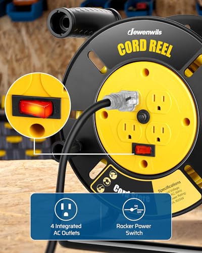 DEWENWILS Extension Cord Storage Reel, Hand Wind Retractable Open Cord Reel