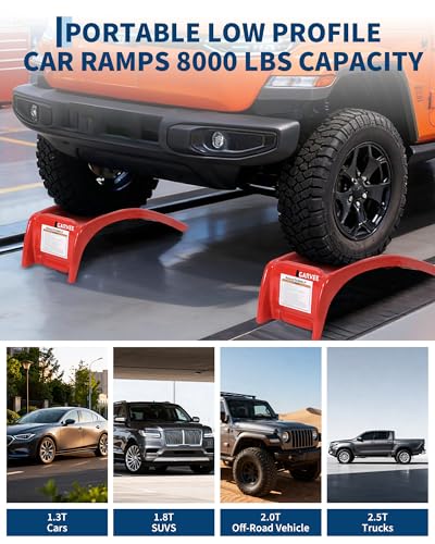 Garvee 8 Inch Lift Solid Steel Car Ramps, 8000 LBS, Heavy Duty Auto Truck Ramps for Oil Change and Car Repair Vehicle Service Ramps for Car Truck SUV Repair Maintenance, 2 Pack