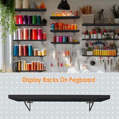 2 Pack Pegboard Shelves with Brackets, Peg Shelf Board with Hooks Fits 1/8" 1/4" Pegs Slots, Peg Board Organizer Accessories Various Tools Storage Arrange System for Garage Craft Workshop Workbench