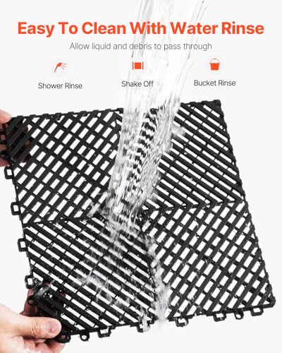 VEVOR Interlocking Drainage Mat, 12” x 12” Modular Interlocking Cushion, 40 Pcs Splicing Drainage Mats, Non-Slip PP Drainage Floor Tile and Shower Mat, for Garage, Garden, Kitchen & Outdoor, Black