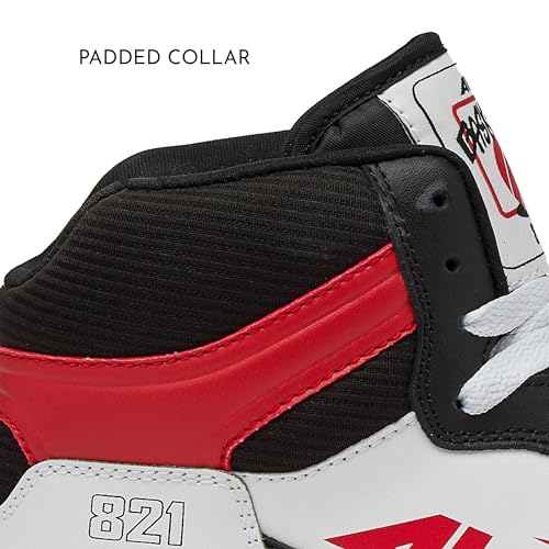 Avia 821 High Top Sneakers for Men, Indoor or Outdoor Mens Basketball Shoes - Black/Red/White Trim, 7.5 Medium