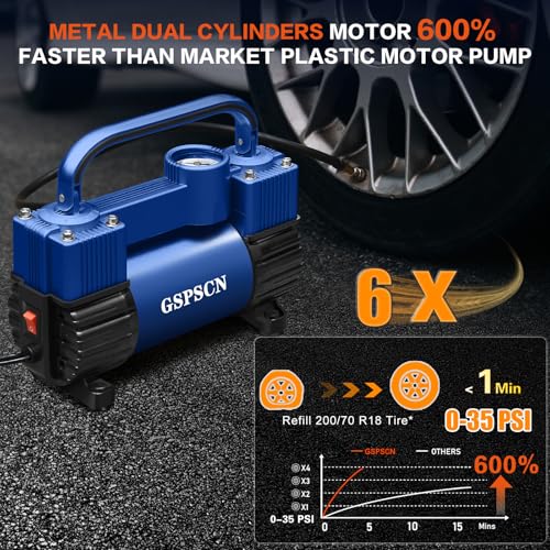 GSPSCN 12V Heavy Duty Tire Inflator Metal Portable Air Compressor Pump