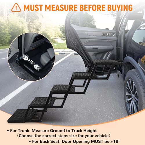 Dog Stairs for Car - Foldable Dog Ramps for Large Dogs with Non Slip Surface, Portable Dog Steps for Cars and SUV, Truck, Support Up to 200 Lbs