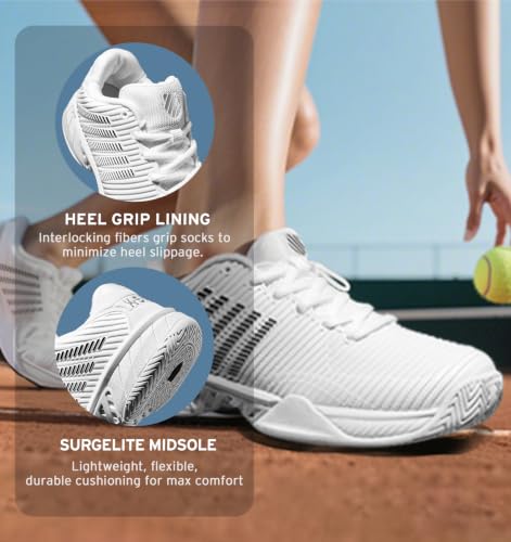 K-Swiss Women's Hypercourt Express 2 Tennis Shoe - Wide Width Pickleball Sneakers White/Black, 8.5 M