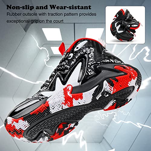 JMFCHI Boys Basketball Shoes Kids High-top Sneakers Non-Slip Cushion