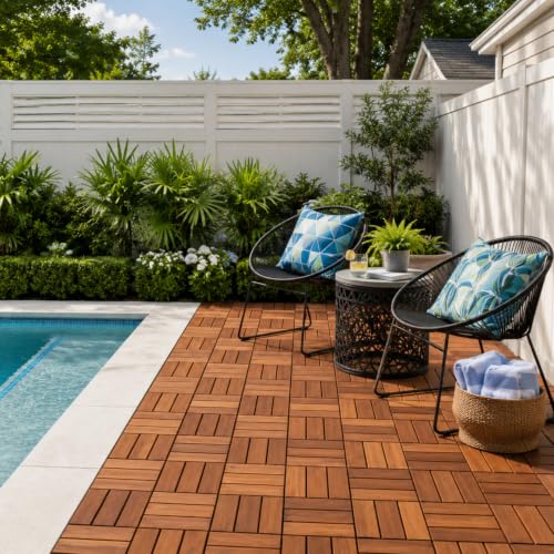THYOI Premium Deck Tiles, 10 Pcs Patio Flooring - Brown - Crossed Pattern