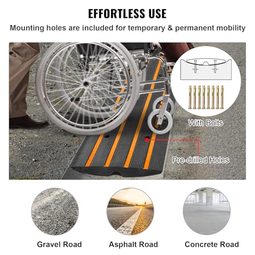 VEVOR Rubber Curb Ramps for Driveway, 2 Pack Threshold Bridge, 33069 lbs Load Capacity, 2.5" Rise, with Reflective Safety Strips, Ideal for Cars, RVs, Scooters and Motorcycles to Prevent Car Scraping