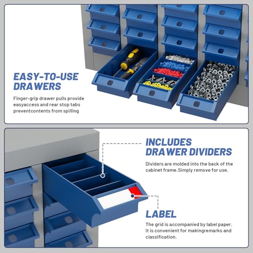 Hymula 40-Drawer Parts Storage Cabinet – Multi-Purpose Organizer for Screws, Bolts, Nails, Craft Supplies, Legos, Makeup & Tools – Compact Plastic Drawer Unit for Garage, Workshop, Classroom & Home