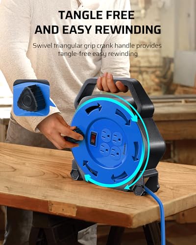DEWENWILS 25FT Extension Cord Reel, Hand Wind Retractable Cord Reel