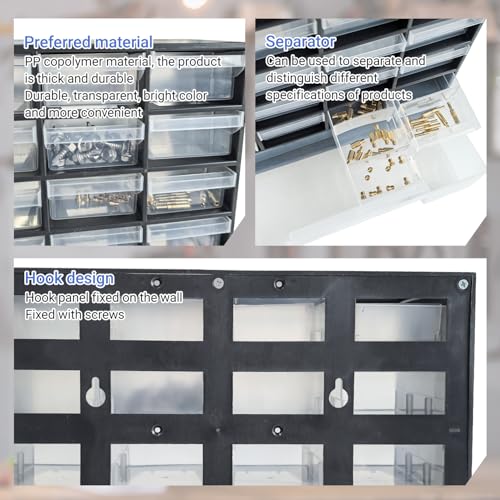SUGOOE 33 Drawer Plastic Small Parts Organizer, Storage Bin with Drawers for Hardware, Parts, Crafts, Beads, 11.8 x 16.1 x 5.2 Inches (Black)