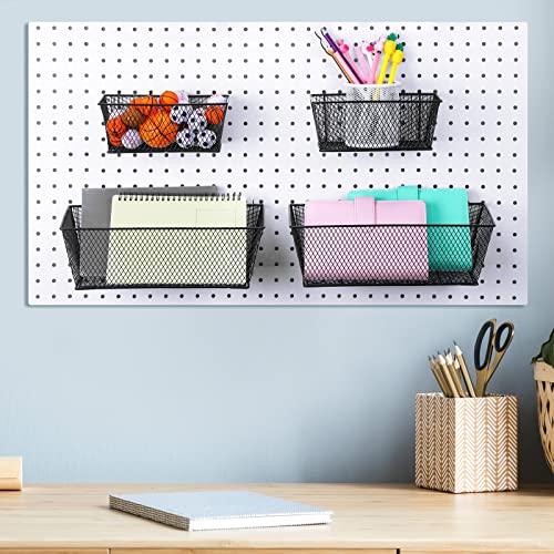 Sieral 4 Pcs Pegboard Baskets Metal Wire Shelf Baskets Peg Board Organizer Accessories Wall Mount Organizer Attachments for Garage Workbench Various Tool Accessories, 2 Sizes (Black,Large)