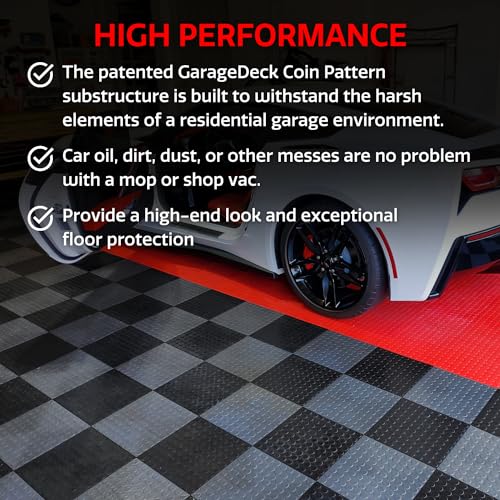 Big Floors GarageDeck Garage Floor Tiles, Interlocking Garage Flooring, Coin Pattern Non-Slip Heavy-Duty Copolymer Modular Tile (Black, 48 Pack of 12 x 12" Tiles, 48 Sq Ft)