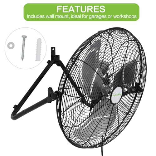hykolity 20" High Velocity Floor Fan, 3-Speed 4650 CFM Heavy Duty Industrial Metal Shop Fan with Wall-Mounting System, Ideal for Commercial, Garage, Greenhouse and Gym