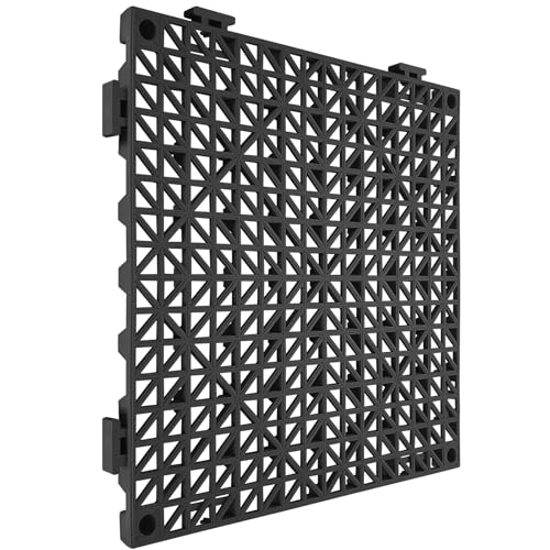 VEVOR Interlocking Tile 50PCS Black, Drainage Tiles 12" x 12" Splicing, Soft PVC Interlocking Drainage Floor Tiles, Non-Slip Drainage Holes for Restroom, Bathroom, Kitchen, Pool, Wet Areas
