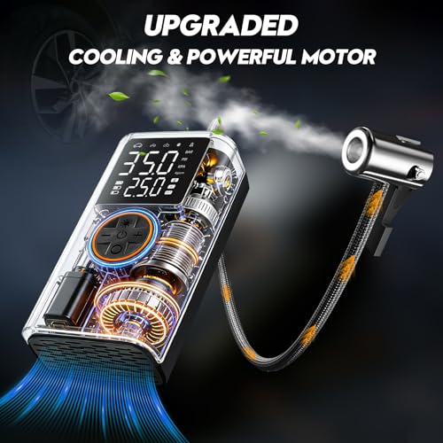 HXHWISE Tire Inflator Portable Air Compressor, 150PSI Dual Power Cordless & 12V Car Plug, Fast Inflation Air Pump with LCD Display & Auto-Stop, for Car Tires, Motorcycle, Bike & Ball