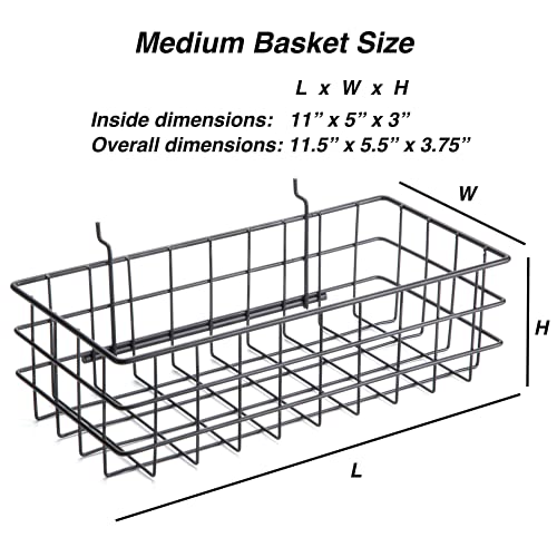 RightArrange Pegboard Basket Size M, Black - Hooks to Any Peg Board - Square Style Wire Shelf Baskets - Organize Tools, Workbench, Accessories, Garage Storage - Wall Organizer Attachments