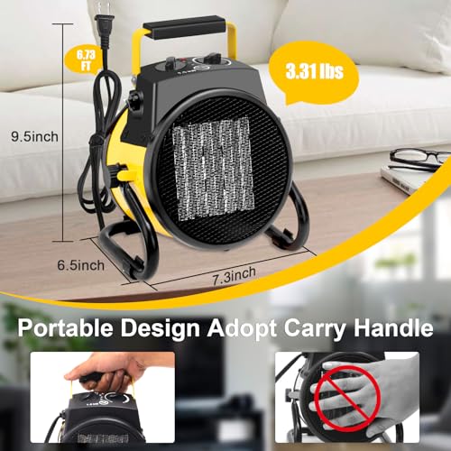 1500W Portable Garage Heater, Electric Outdoor Heater with Fast Heating & Overheat Protection, Patio and Greenhouse Space Heater for Indoor or Outdoor Use（Yellow）