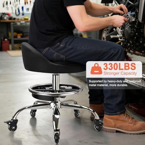 LWADALN Garage Mechanic Stool Chair, Rolling Workshop Stool with Tool Tray Storage, Height Adjustable Heavy Duty Swivel Task Chair, Mechanic Chair for Garage, Shop, Auto Repair (Style 2)