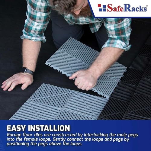 SafeRacks Vented Interlocking Garage Floor Tiles - Black, 48 Pack