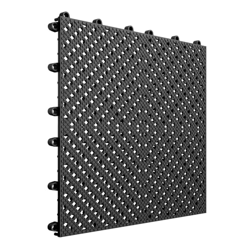 Jocoevol 60-Pcs Interlocking Tile, Indoor/Outdoor Drainage Interlocking Floor Tiles 11.8" x 11.8", Anti-Slip Waterproof Soft PVC Splicing Flooring Tile for Garage Patio Pool Bathroom, Black